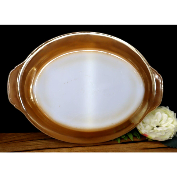 Vintage Peach Luster Fire King Divided Casserole Serving Dish Oven Proof #468 - Picture 4 of 5